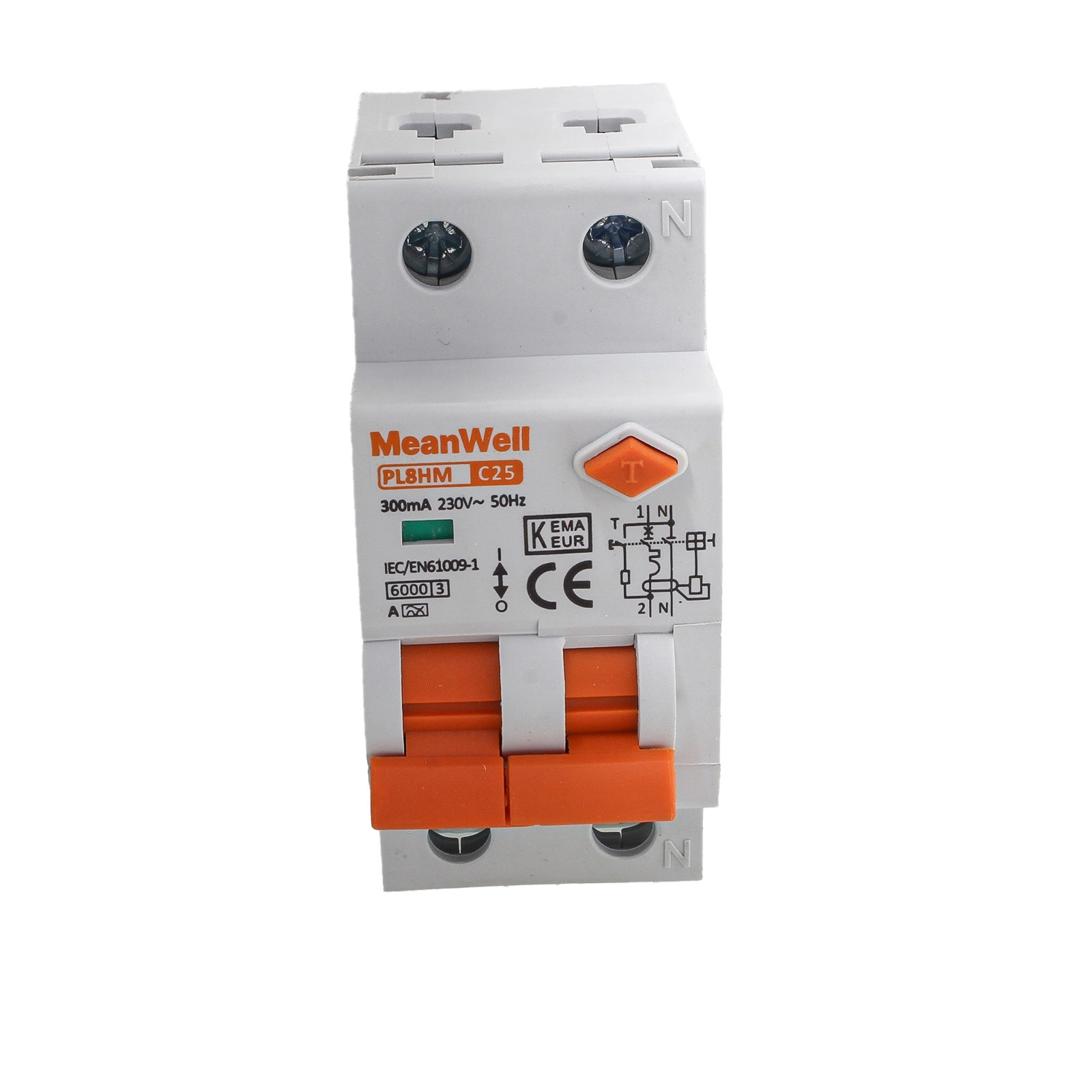 Interruttore Magnetotermico Differenziele Doppia Leva Tipo A Curva C 1P+N 2M 6KA 300MA C25A AC 230V IP20 IEC61009-1