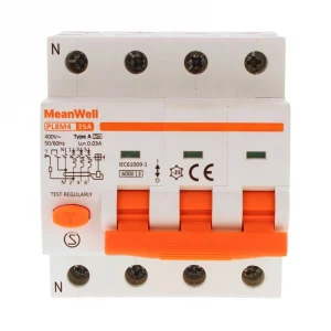 Magnetotermico Differenziale Meanwell Tipo A Curva C 3P+Neutro 4M 6KA 30MA C25A 400V IP20 IEC61009