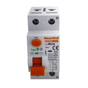 Interruttore Differenziele Puro Meanwell Tipo B 1P+N 2M 10000A 30Ma 63A AC 230V IP20 IEC61008-1 / IEC62423 PR8HM