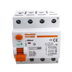 Interruttore Differenziele Puro Meanwell Tipo B 3p+N 4M 10000A 300Ma 63A AC 400V IP20 IEC61008-1 / IEC62423 PR8HM