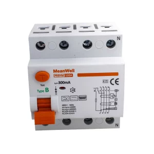 Interruttore Differenziele Puro Meanwell Tipo B 3p+N 4M 10000A 300Ma 100A AC 400V IP20 IEC61008-1 / IEC62423 PR8HM