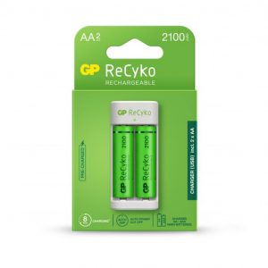Caricabatterie USB RECYKO E211 CON 2 Batterie ricaricabili 1,2v Stilo aa nimh 2100 mAh Incluse