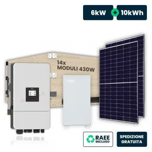 Kit fotovoltaico trifase 6kw con inverter ibrido deye, 14 moduli tier-1 430w topcon telaio nero con accumulo lfp 10kwh