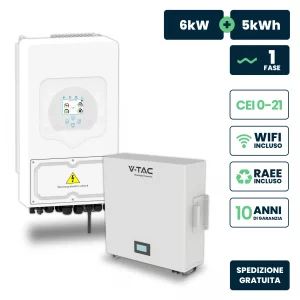 Kit fotovoltaico monofase 5kw con inverter ibrido deye e batteria lifepo4 5kwh, doppio mppt, cei 0-21, wifi, galanzia 10 anni (11526 + 11547)