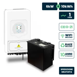 Kit fotovoltaico monofase 6kw con inverter Ibrido deye bianco e batteria lifepo4 10kwh, doppio mppt, cei 0-21, wifi, galanzia 10 anni (11529 + 11523)