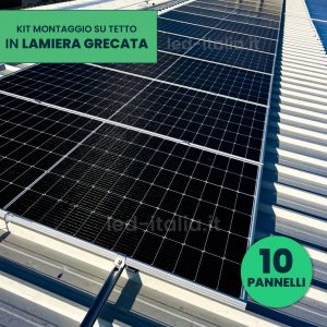 Kit Struttura in Alluminio per Montaggio 10 Pannelli Fotovoltaici 35 mm per installazione su tetto in Lamiera grecata in verticale