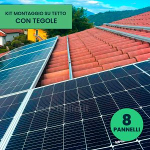 Kit Struttura in Alluminio per Montaggio 8 Pannelli Fotovoltaici 35 mm per installazione su tetto con tegole