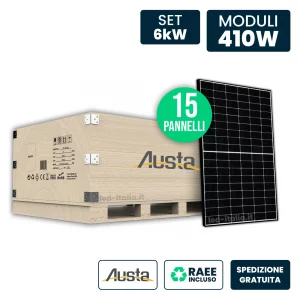 Set 6kW con 15 Pannelli Solari 410W AUSTA PERC Black Frame 1762x1134x30mm