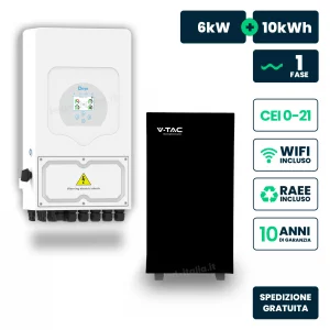 Kit Fotovoltaico Monofase Ibrido LV 6kW+10kWh LFP CEI 0-21 Nero