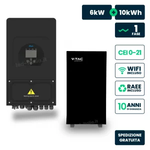 Kit Fotovoltaico Monofase Ibrido LV 6kW+10kWh LFP CEI 0-21 Nero