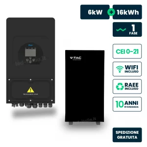 Kit Fotovoltaico Monofase Ibrido LV 6kW+16kWh LFP CEI 0-21 Nero