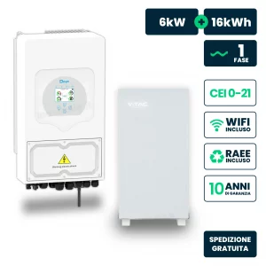 Kit Fotovoltaico Monofase Ibrido LV 6kW+16kWh LFP CEI 0-21 Bianco