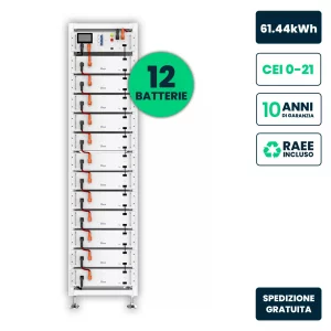 Kit di Accumulo Rack HV Deye 61.44kWh LFP 614.4V 100Ah 125A Bianco CEI 0-21
