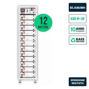 Kit di Accumulo Rack HV Deye 61.44kWh LFP 614.4V 100Ah 125A Bianco CEI 0-21