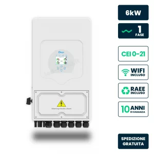 Inverter Ibrido Monofase LV Deye 6kW WiFi CEI 0-21 Bianco IP65