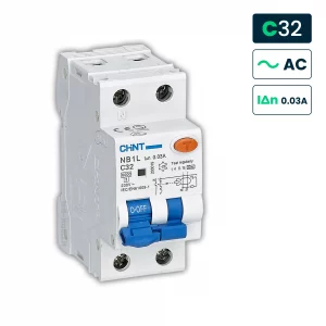 Interruttore Magnetotermico Differenziale Chint Tipo AC Curva C 1P+N 2M 6kA 32A 30mA 230V