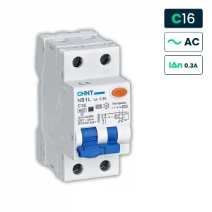 Interruttore Magnetotermico Differenziale Chint Tipo AC Curva C 1P+N 2M 6kA 16A 300mA 230V