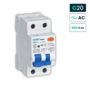 Interruttore Magnetotermico Differenziale Chint Tipo AC Curva C 1P+N 2M 6kA 20A 300mA 230V