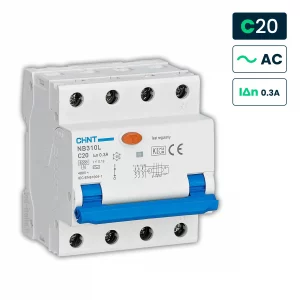 Interruttore Magnetotermico Differenziale Chint Tipo AC Curva C 3P+N 4M 6kA 20A 300mA 400V