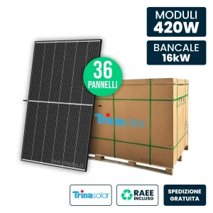 Bancale 16kW con 36 Pannelli Solari 420W Trina Vertex S+ i-TOPCon Doppio Vetro Black Frame 1762x1134x30mm