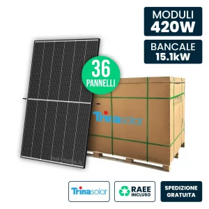 Bancale 15kW con 36 Pannelli Solari 420W Trina Vertex S+ i-TOPCon Doppio Vetro Black Frame 1762x1134x30mm