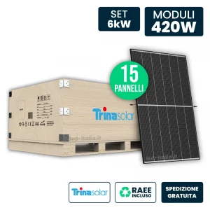 Set 6kW con 15 Pannelli Solari 420W Trina Vertex S+ i-TOPCon Doppio Vetro Black Frame 1762x1134x30mm