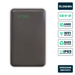 Batteria di Accumulo LV 10.24kWh LFP 51.2V 200Ah 100A WiFi Grigia CEI 0-21 IP65
