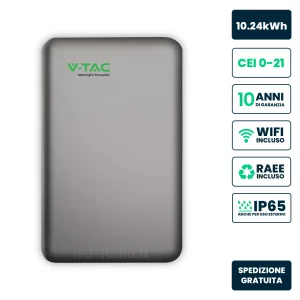 Batteria di Accumulo LV 10.24kWh LFP 51.2V 200Ah 100A WiFi Grigia CEI 0-21 IP65