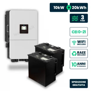 Kit Fotovoltaico Trifase Ibrido LV 10kW+20kWh LFP CEI 0-21