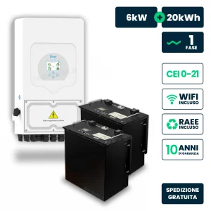 Kit Fotovoltaico Monofase Ibrido LV 6kW+20kWh LFP CEI 0-21