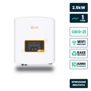 Inverter Fotovoltaico di Stringa Monofase Solis 2.5kW 1 MPPT CEI 0-21 IP66