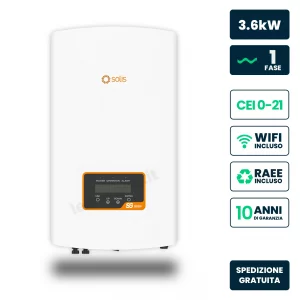 Inverter Fotovoltaico di Stringa Monofase Solis 3.6kW 2 MPPT CEI 0-21 IP66