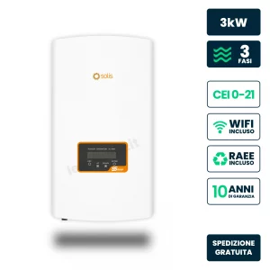 Inverter Fotovoltaico di Stringa Trifase Solis 3kW 2 MPPT CEI 0-21 IP66