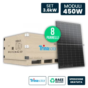Set 3.6kW con 8 Pannelli Solari 450W Trina i-TOPCon Doppio Vetro Black Frame 1762x1134x30mm