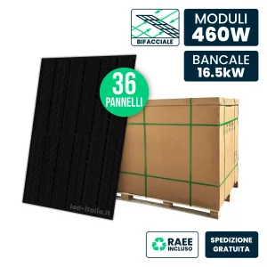 Bancale 16kW con 36 Pannelli Solari 460W Bifacciali TOPCon Full Black 1722x1134x30mm