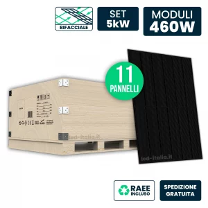 Set 5kW con 11 Pannelli Solari 460W Bifacciali TOPCon Full Black 1722x1134x30mm