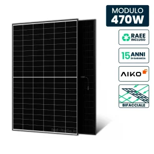 Pannello Solare AIKO 470W TIER-1 N-Type ABC Bifacciale Full Black 1757x1134x30mm