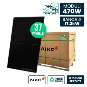 Bancale 17kW con 37 Pannelli Solari AIKO 470W TIER-1 N-Type ABC Bifacciali Full Black 1757x1134x30mm