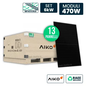 Set 6kW con 13 Pannelli Solari AIKO 470W TIER-1 N-Type ABC Bifacciale Full Black 1757x1134x30mm