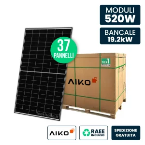 Bancale 19kW con 37 Pannelli Solari AIKO 520W TIER-1 N-Type ABC Black Frame 1954x1134x30mm