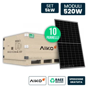 Set 5kW con 10 Pannelli Solari AIKO 520W TIER-1 N-Type ABC Black Frame 1757x1134x30mm