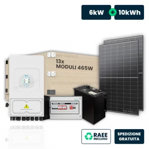 Kit Fotovoltaico Monofase Deye 6kW+10kWh LFP con 13 Pannelli 465W (6kW) e Quadro AC/DC