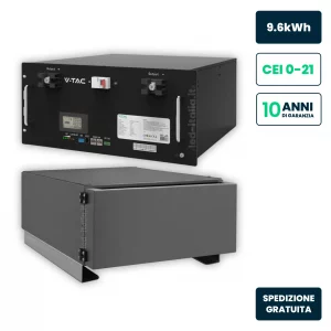 Kit Batteria Accumulo LV 9.6kWh LFP BMS Integrato per Inverter Fotovoltaici CEI 0-21 48V 200Ah con Modulo Armadio Rack PRO Grigio e Copertura