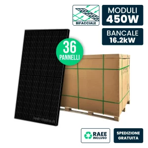 Bancale 16.2kW con 36 Pannelli Solari 450W N-Type Bifacciali Full Black 1762x1134x30mm