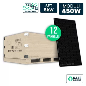 Set 5kW con 12 Pannelli Solari 450W N-Type Bifacciali Full Black 1762x1134x30mm