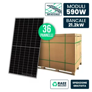 Bancale 21.2kW con 36 pannelli 590W N-Type TOPCon Bifacciali Silver Frame 2278x1134x30mm