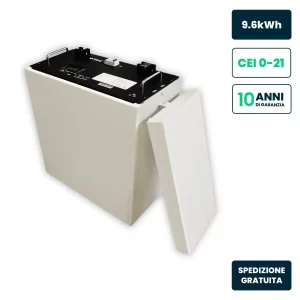 Kit Batteria Accumulo LV 9.6kWh LFP CEI 0-21 48V 200Ah con Modulo Armadio Rack LITE Bianco